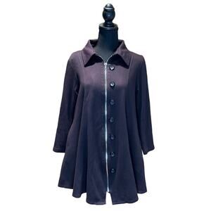 Women's Comfy USA Long Thick Black Cotton Blnd Zip Jacket Lagenlook XS, EUC